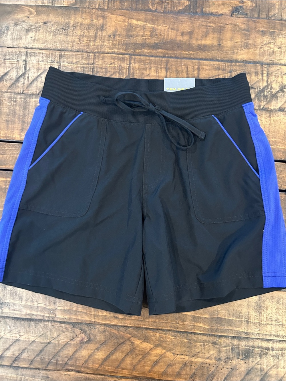 NWT Tek Gear and Black Athletic Shorts with Purple Side Panels